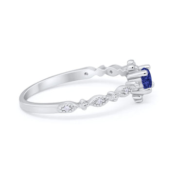 Petite Dainty Ring Round Simulated Blue Sapphire CZ 925 Sterling Silver